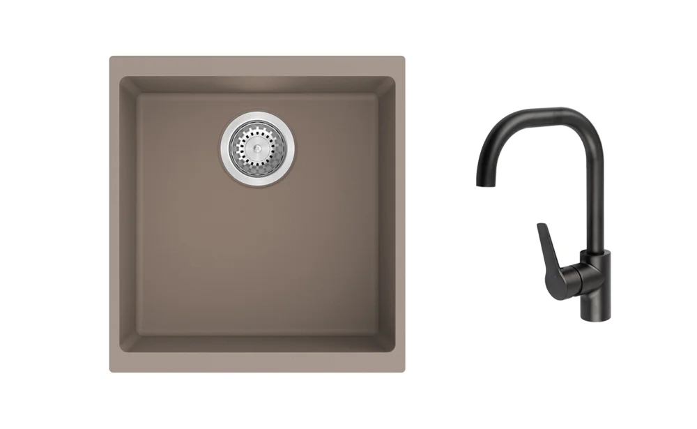 Akce K-StrongSinks S3 Set dřez Hron 430x460mm granit béžová + Baterie Garonne černá