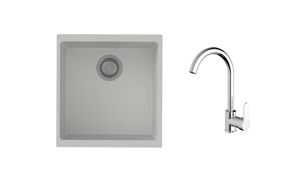 Jen Po Omezenou Doba K-StrongSinks S3 Set dřez Hron 430x460mm granit bílá + Baterie Seina chrom