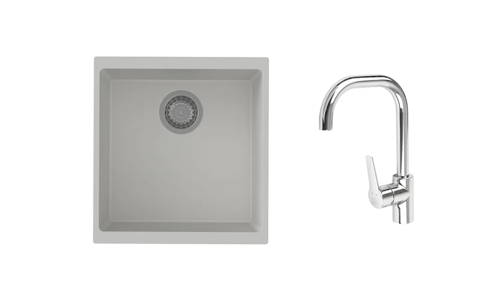 K-StrongSinks S3 Set dřez Hron 430x460mm granit bílá + Baterie Garonne chrom Akční Cena
