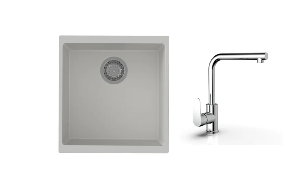 K-StrongSinks S3 Set dřez Hron 430x460mm granit bílá + Baterie Stréva chrom Omezená Nabídka