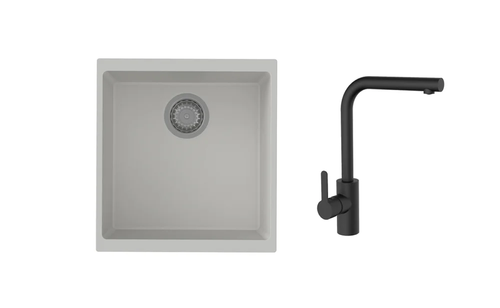 Doprava Zdarma K-StrongSinks S3 Set dřez Hron 430x460mm granit bílá + Baterie Ipoly černá
