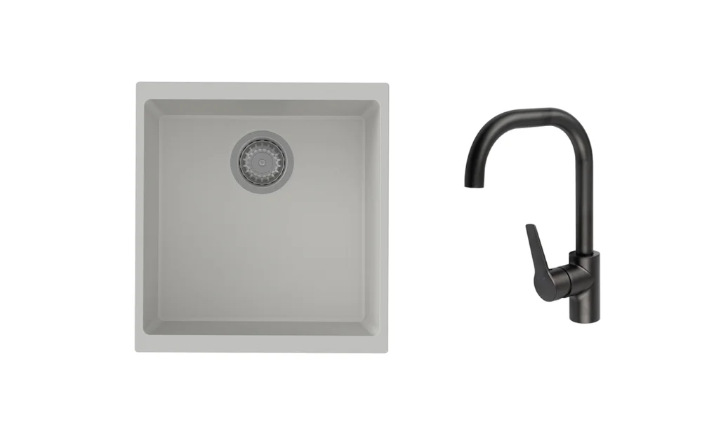 K-StrongSinks S3 Set dřez Hron 430x460mm granit bílá + Baterie Garonne černá Značkový