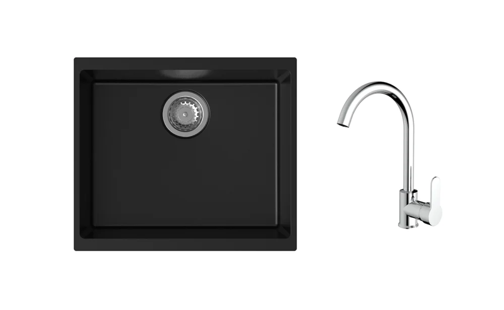 K-StrongSinks S3 Set dřez Hron 530x460mm granit černá + Baterie Seina chrom Cenová Bomba
