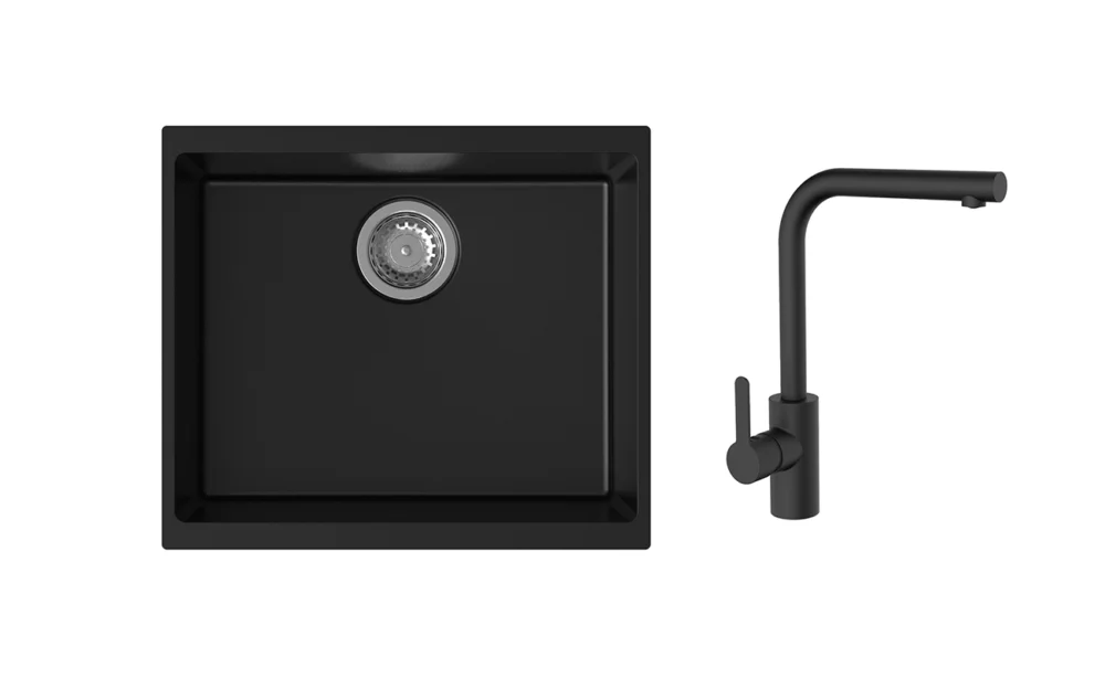 Autentický K-StrongSinks S3 Set dřez Hron 530x460mm granit černá + Baterie Ipoly černá