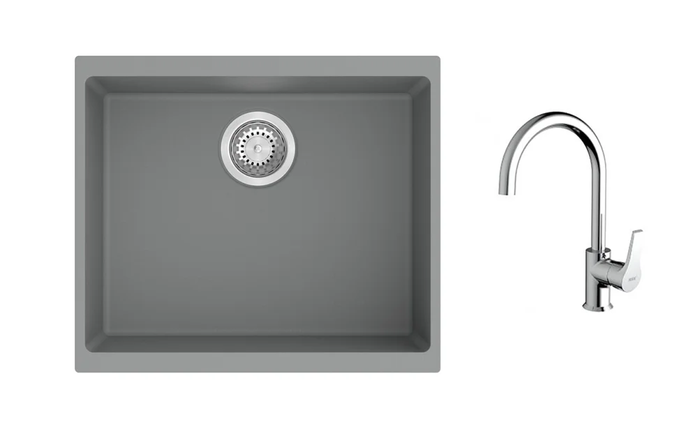 K-StrongSinks S3 Set dřez Hron 530x460mm granit šedá + Baterie Rhona chrom Tovární Cena