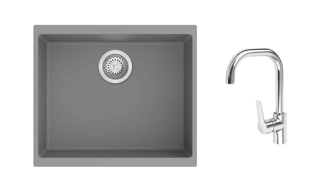 Novinka K-StrongSinks S3 Set dřez Hron 530x460mm granit šedá + Baterie Garonne chrom