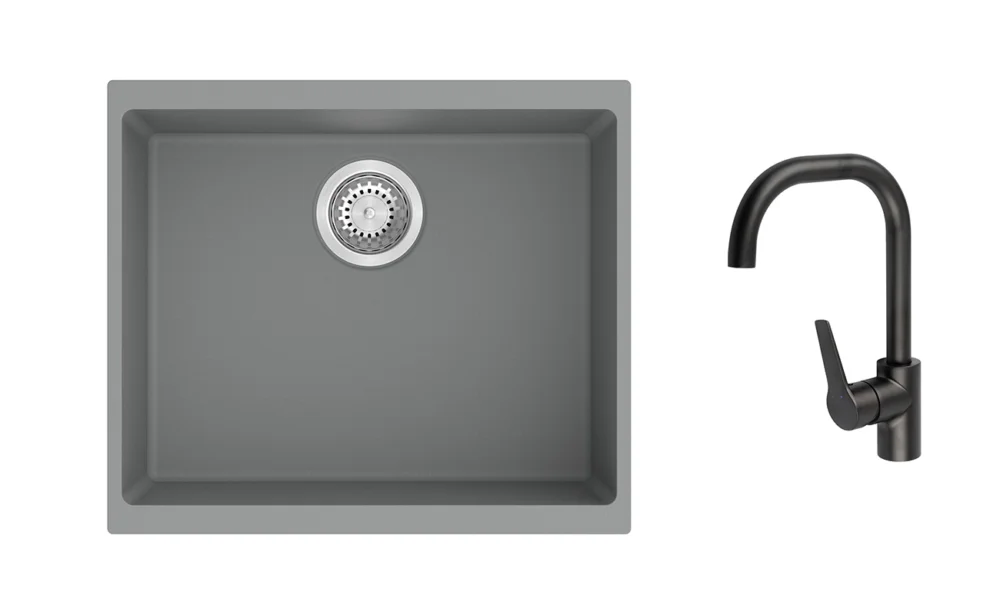 K-StrongSinks S3 Set dřez Hron 530x460mm granit šedá + Baterie Garonne černá Zlevněný