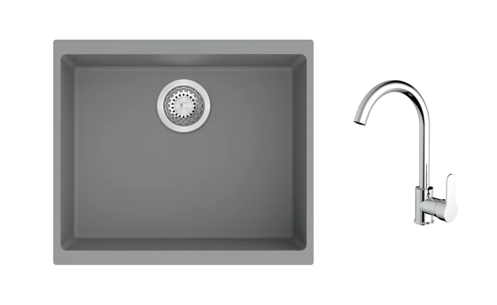 Aktuální K-StrongSinks S3 Set dřez Hron 530x460mm granit šedá + Baterie Seina chrom