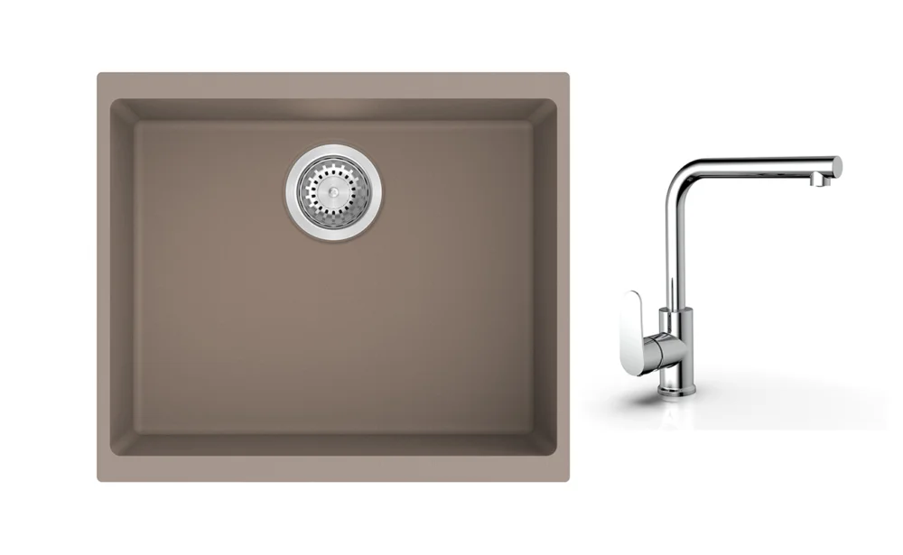 K-StrongSinks S3 Set dřez Hron 530x460mm granit béžová + Baterie Stréva chrom Nejlepší Volba