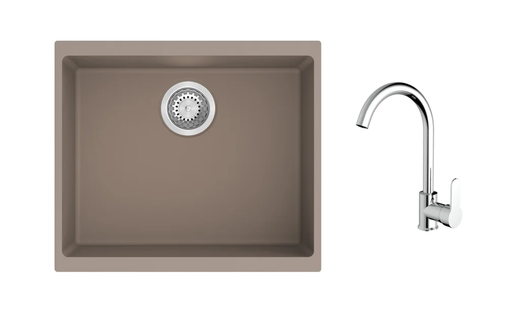 Poslední Šance K-StrongSinks S3 Set dřez Hron 530x460mm granit béžová + Baterie Seina chrom
