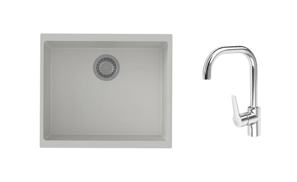 Originální K-StrongSinks S3 Set dřez Hron 530x460mm granit bílá + Baterie Garonne chrom