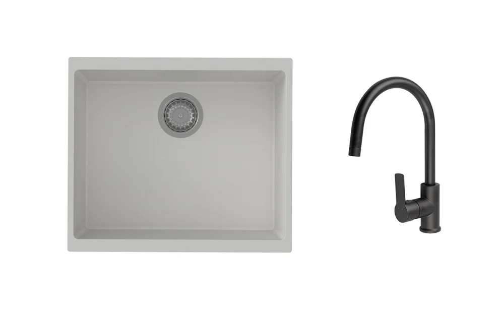 K-StrongSinks S3 Set dřez Hron 530x460mm granit bílá + Baterie Loira černá Autentický