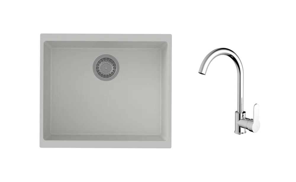 Expresní Doručení K-StrongSinks S3 Set dřez Hron 530x460mm granit bílá + Baterie Seina chrom