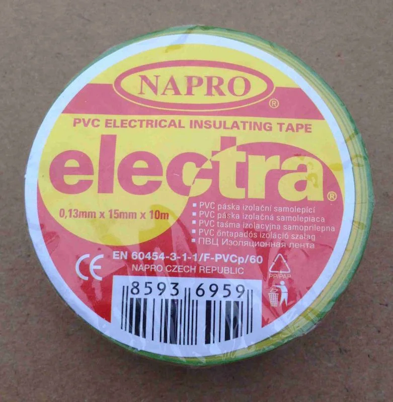 Izolačka elektrikářská PVC šíře 15mm délka 10m, zelenožlutá Rychlé Dodání