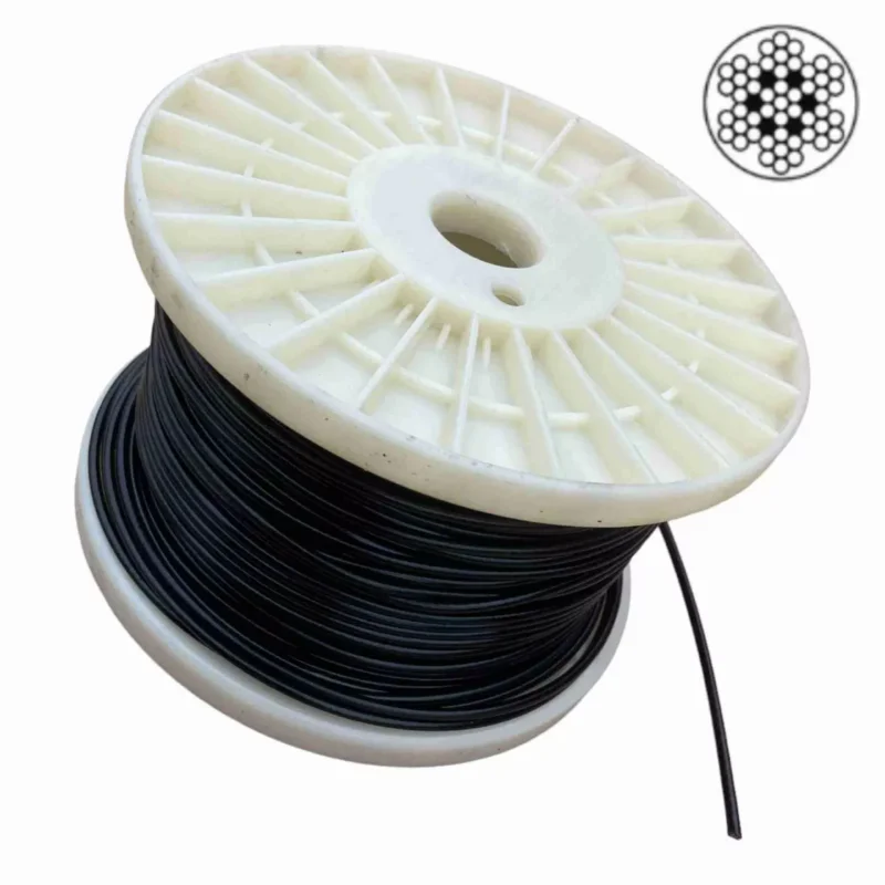 Nerezové lanko 2mm, s 3mm PVC ČERNOU bužírkou - nerez A4 - DIN 3055 Vysoce Kvalitní