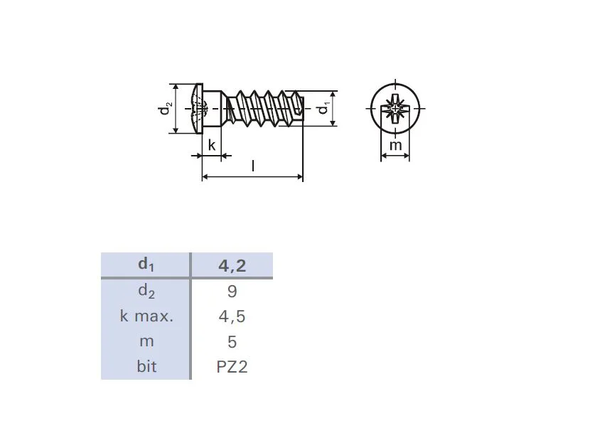 Eurošroub 6,3x16/9 půlkulatá hlava 9mm PZ2 zinek bílý Vysoce Kvalitní