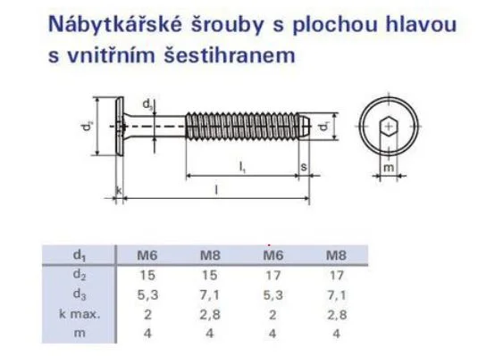 Šroub nábytkový spojovací M6x100 zinek bílý plochá hlava 15mm Nejprodávanější