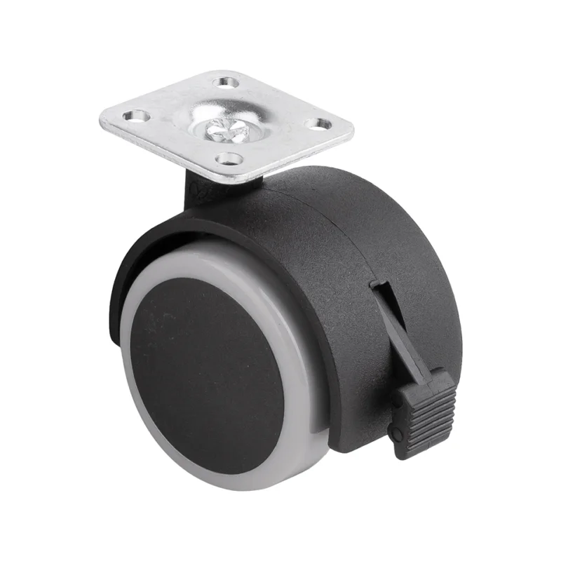 Ověřený StrongCastors kolečko s měkčeným běhounem průměr 50mm s plotničkou a brzdou šedá