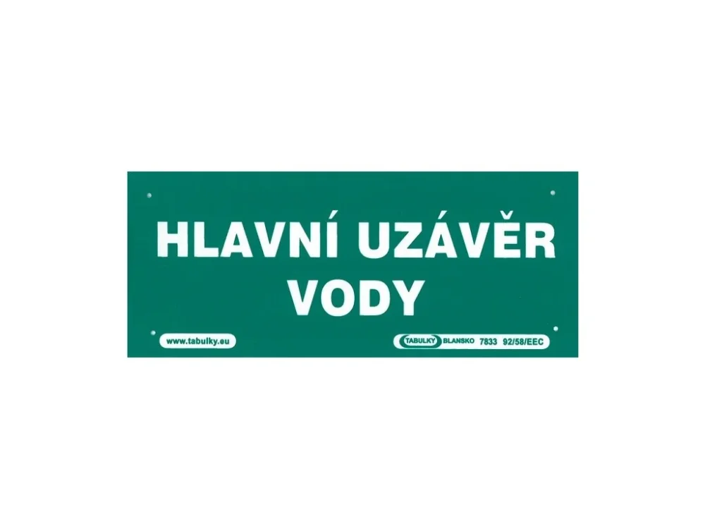 Hlavní uzávěr vody 210x87mm - plastová tabulka Ihned K Objednání