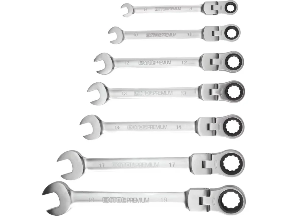 Klíče ráčnové očkoploché s kloubem, sada 7ks, 8-19mm Extol Premium Expresní Doručení