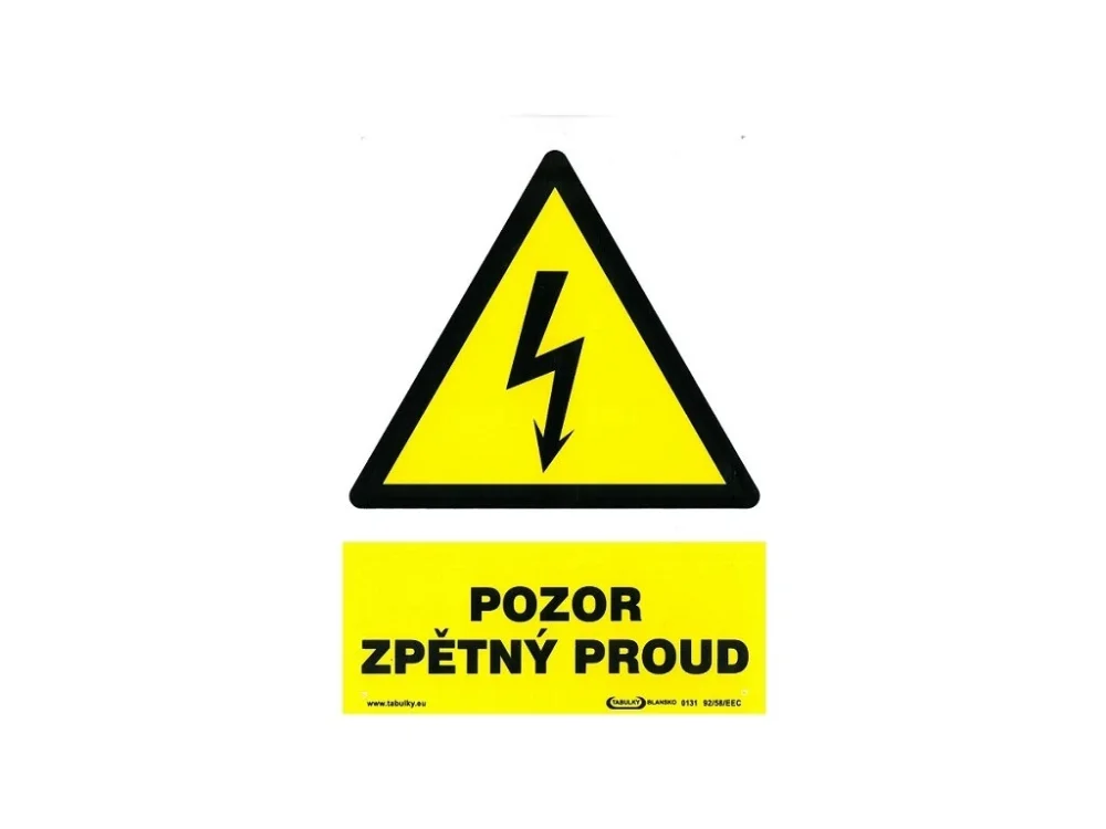 Pozor zpětný proud 210x297mm - plastová tabulka Cenově Výhodný
