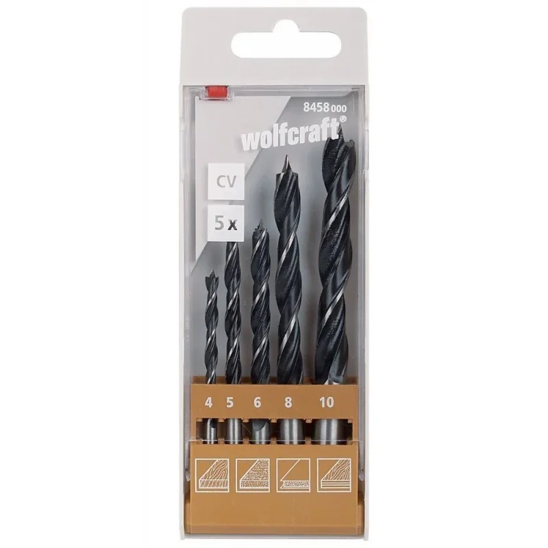 Značkový Wolfcraft Sada 5ks spirálový vrtáky do dřeva CV ø4-10mm 8458000