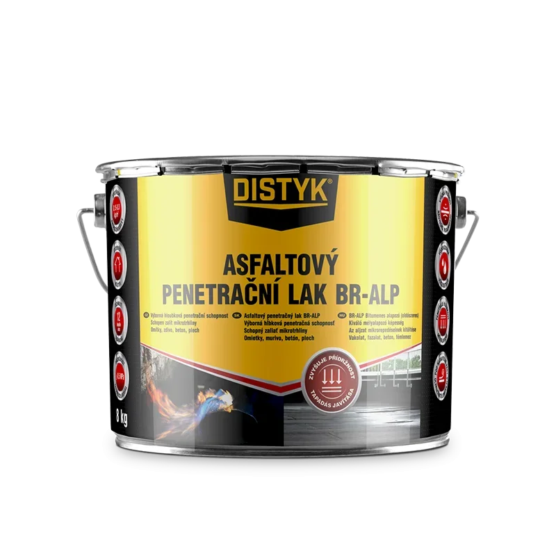 Asfaltový penetrační lak BR-ALP Distyk, plechovka 8 kg, černý Zlevněný