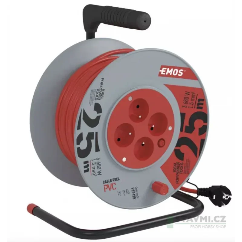 Prodlužovací kabel na bubnu 25 m / 4 zásuvky / červený / PVC / 230 V / 1,5 mm2 Top Prodej