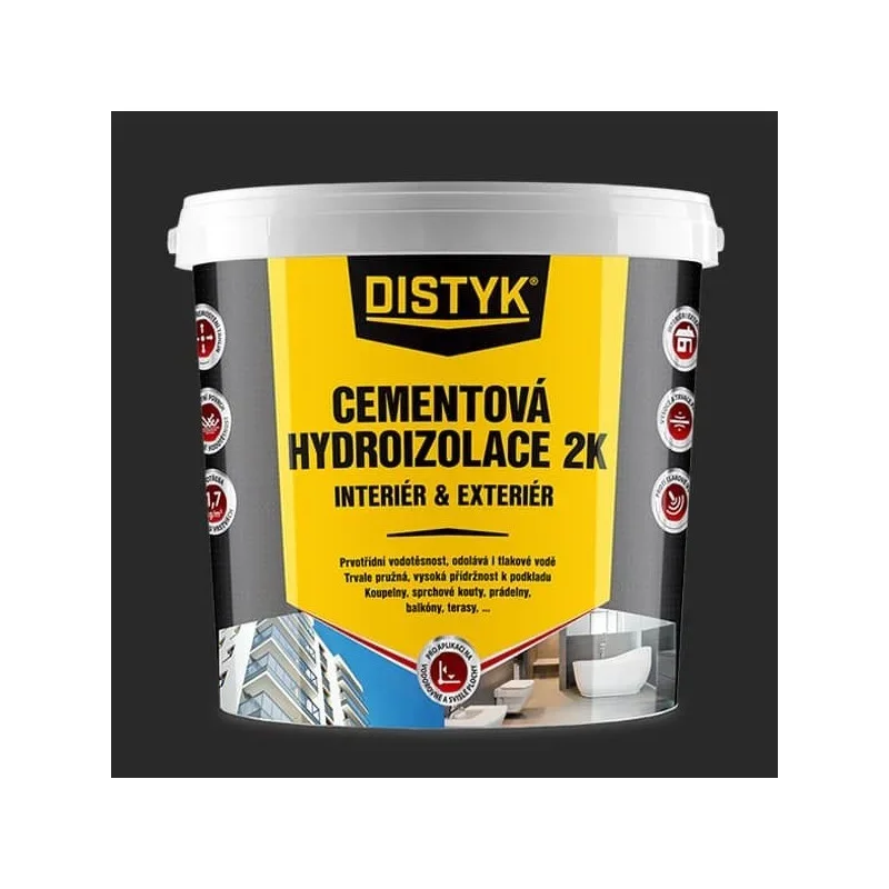 CEMENTOVÁ HYDROIZOLACE 2K INTERIÉR A EXTERIÉR Distyk, kbelík 7 kg, šedá Akční Nabídka