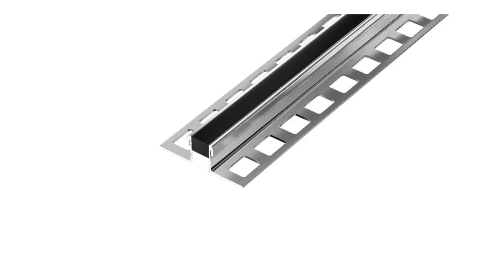 DL7/4 dilatační lišta s výplní 1/2 PU + 1/2 pryž, nerez lesk V2A černá, 8 mm, 2,5 m Tovární Cena