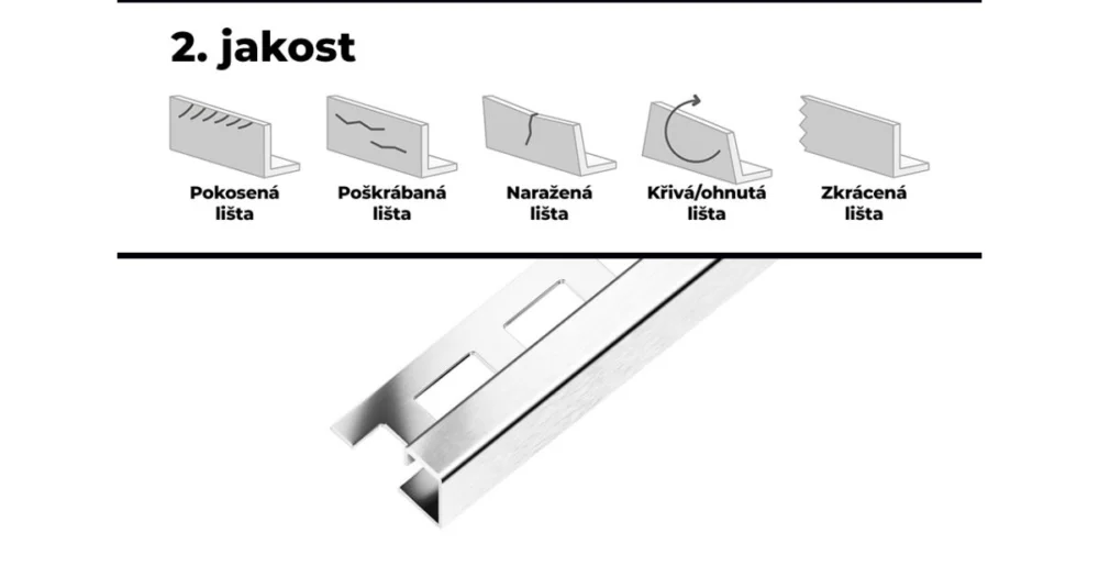 Koupit Online SP7 ukončovací lišta Q, pravidelná, 2. jakost, nerez V2A kartáč, 11 mm, 2,5 m