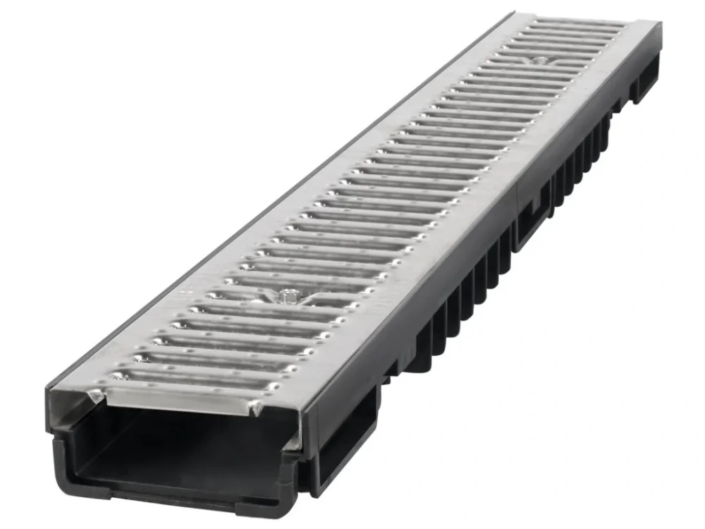 Výprodej Odvodňovací plastový žlab BIELBET A15 s nerezovou mříží 1000 x 130 x 55 mm