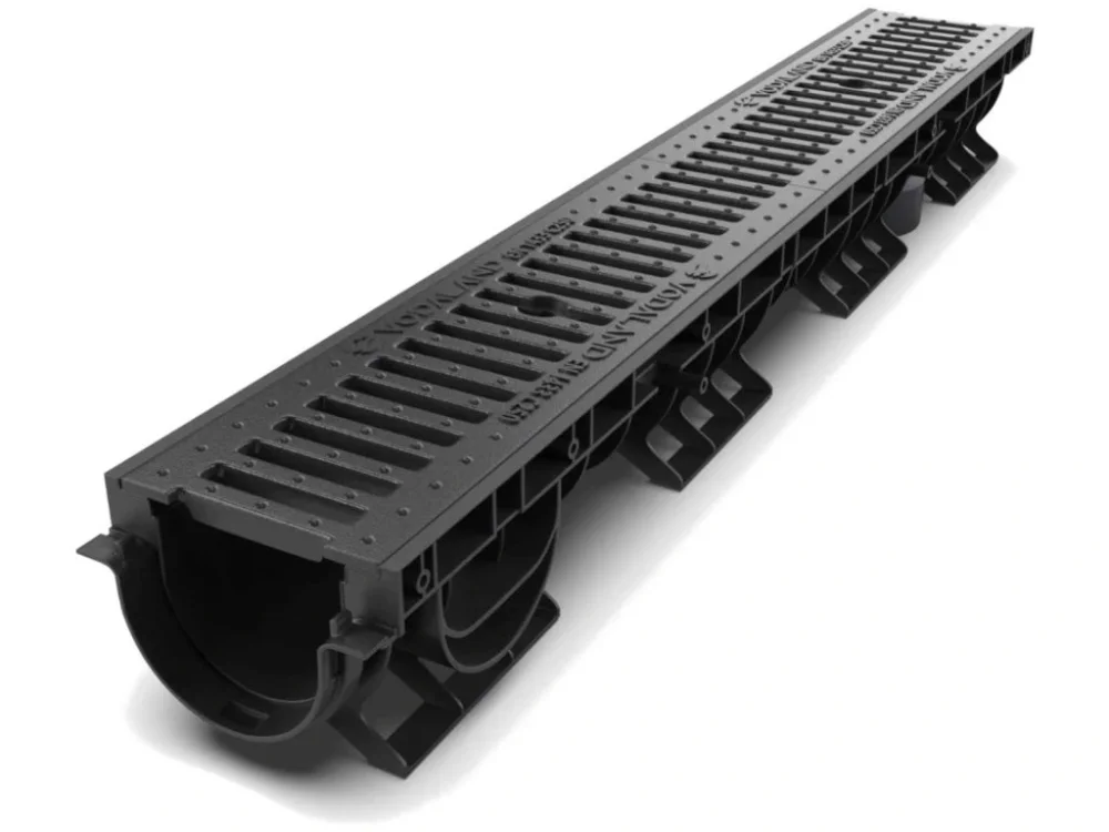 Odvodňovací plastový žlab VODALAND BASE C250 s litinovou mříží 1000 x 156 x 120 mm Akční Cena
