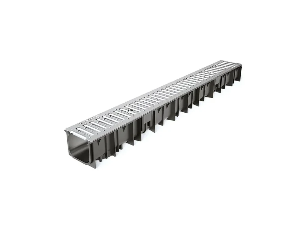 Doprava Zdarma Odvodňovací plastový žlab WAVEDRAIN A15 s pozinkovanou mříží 1000 x 120 x 90 mm
