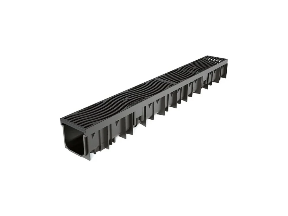 Odvodňovací plastový žlab WAVEDRAIN B125 s litinovou mříží 1000 x 120 x 110 mm Akce