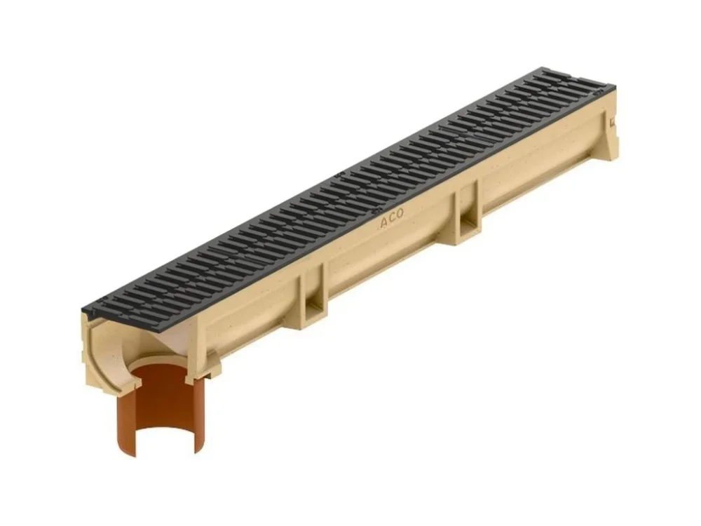 Odvodňovací polymerbetonový žlab ACO EUROSELF B125 s litinovou mříží a odtokem 1000 x 118 x 104 mm Top Prodej