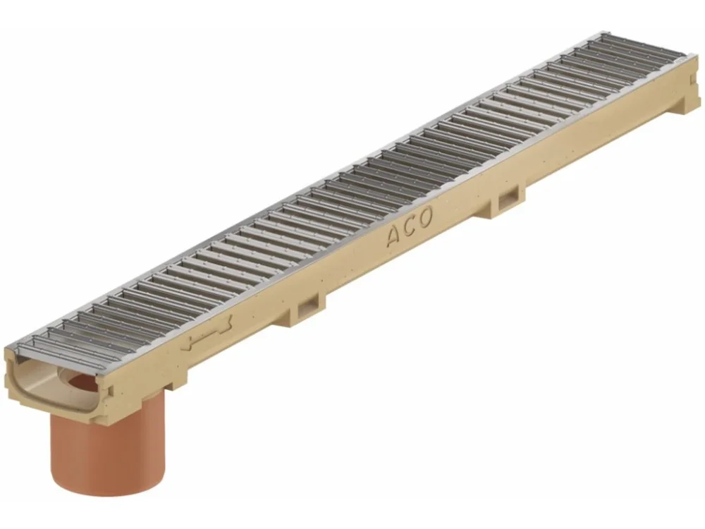 Odvodňovací polymerbetonový žlab ACO EUROSELF MINI A15 s pozinkovanou mříží a odtokem 1000 x 118 x 58 mm Jen Po Omezenou Doba