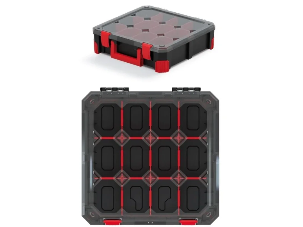 Organizér TITAN - 12 přihrádek (přepážky), průhledné víko 390 x 390 x 110 mm Sezónní Sleva