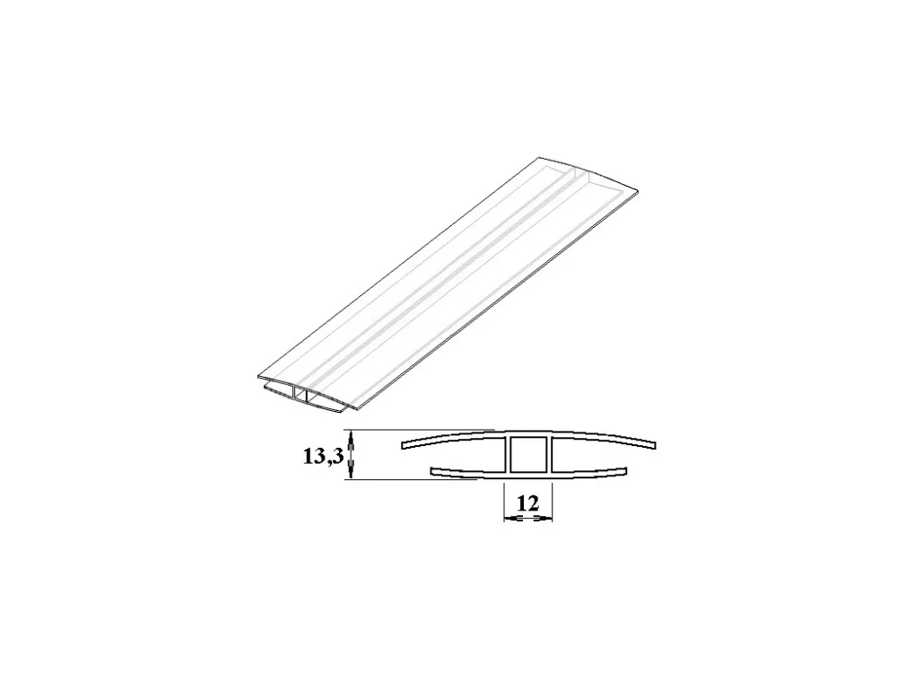 Oblíbený H-profil pro polykarbonátové desky 10 mm polykarbonátový 2 m čirý