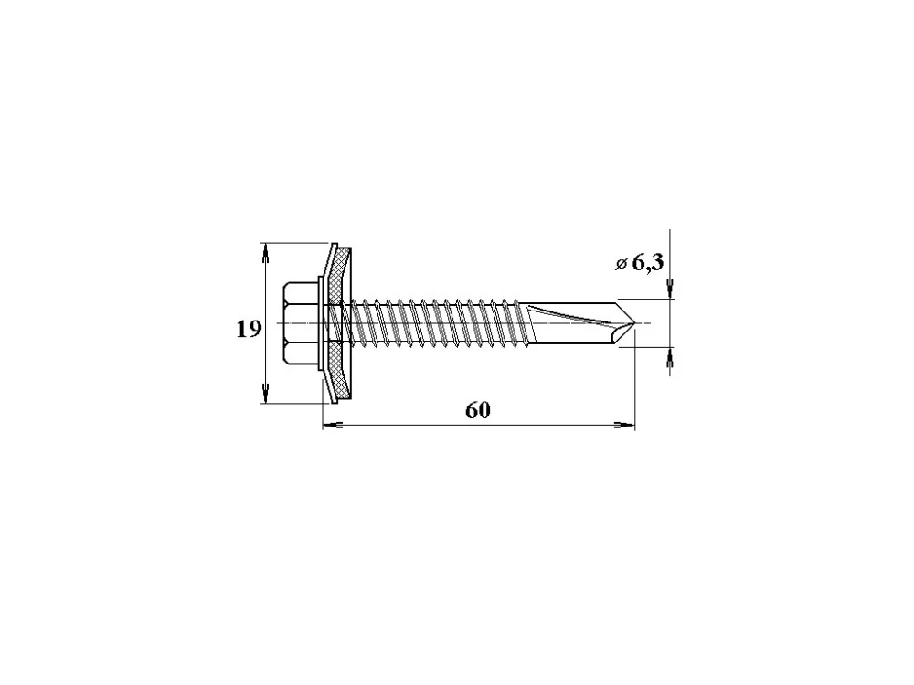 Novinka Vrut do železa TEX s šestihrannou hlavou 6,3 x 60 mm pro polykarbonátové desky