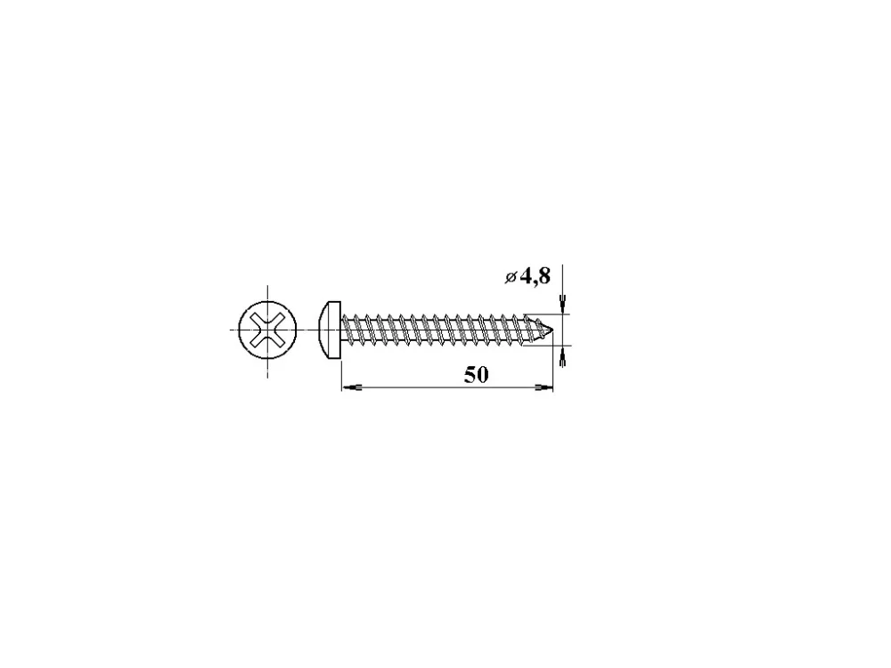 Vrut do železa s půlkulatou křížovou hlavou 4,8 x 50 mm pro polykarbonátové desky Výprodej
