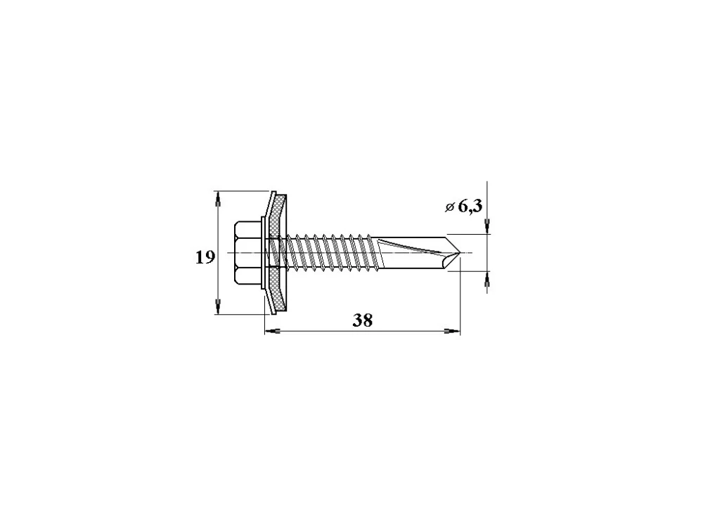 Vrut do železa TEX s šestihrannou hlavou 6,3 x 38 mm pro polykarbonátové desky Poslední Šance