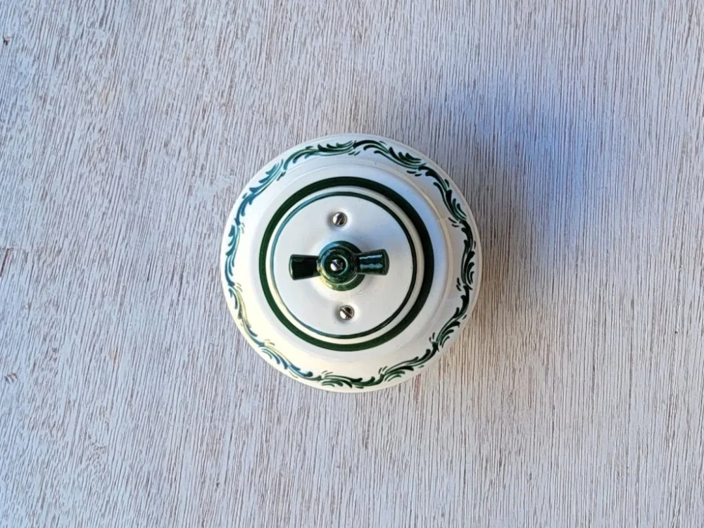 Da Vinci Zelená vlnka – otočný porcelánový vypínač, řazení 6 – ručně malovaný, 10x10 Levný