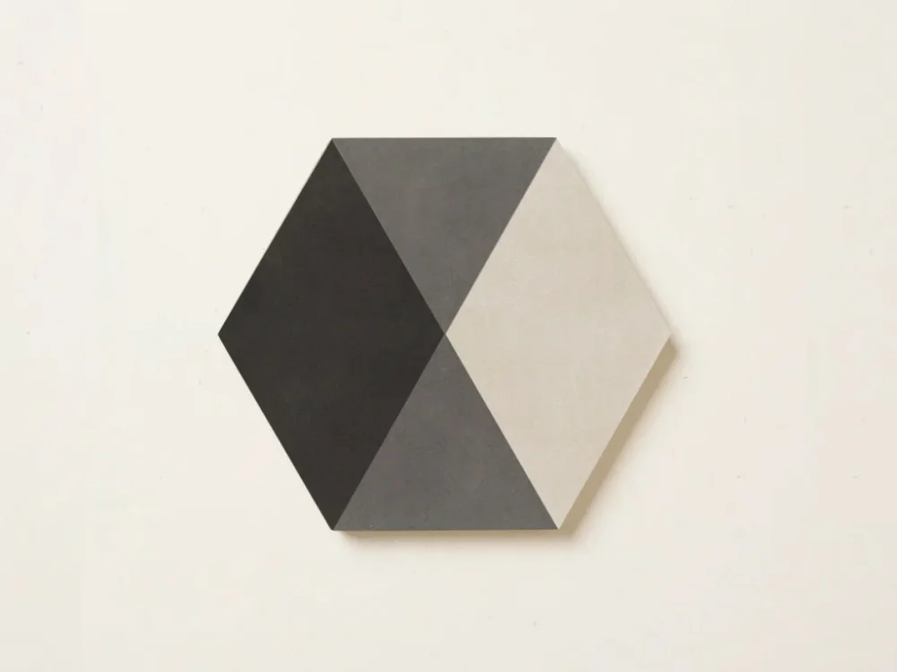 Autentický Hexa Triangle – šestiúhelníková cementová dlažba – černá, šedá, béžová – 20x22,5, mat