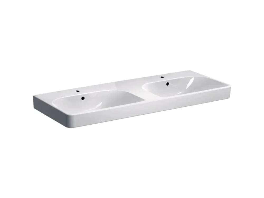 Tovární Cena Geberit Dvojumyvadlo Geberit Smyle Square 120x48 cm dva otvory pro baterii 500.223.01.1