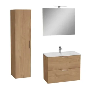 Akční Cena VitrA Koupelnová sestava s umyvadlem 80 cm včetně umyvadlové baterie, vtoku a sifonu VitrA Mia zlatý dub KSETMIA80D