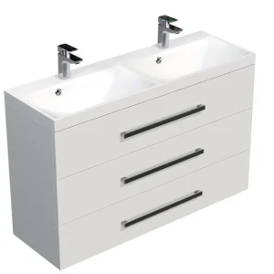Akce SAT Koupelnová skříňka s dvojumyvadlem SAT Cube Way 120x76,5x40 cm bílá lesk CUBE21203BL
