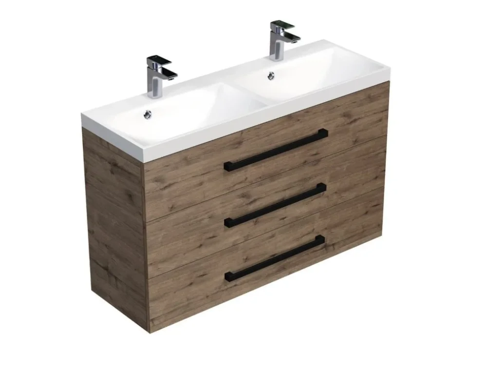 Koupit Online SAT Koupelnová skříňka s černou úchytkou a umyvadlem SAT Cube Way 120x76,5x40 cm dub Wellington mat CUBE2C1203DW
