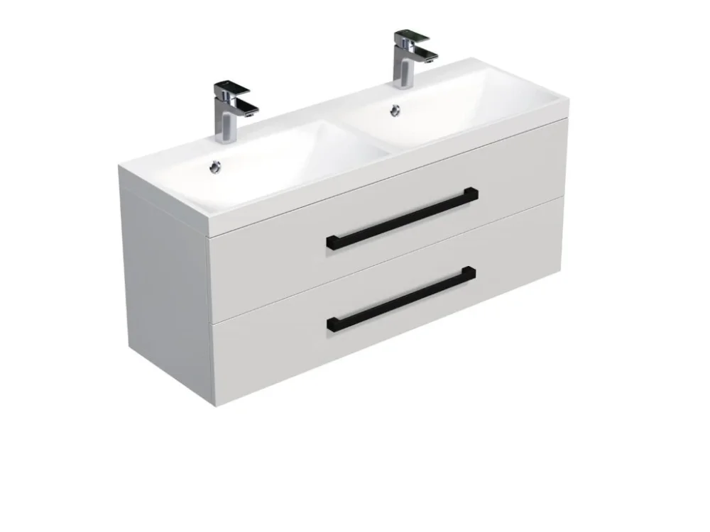 SAT Koupelnová skříňka s černou úchytkou a umyvadlem SAT Cube Way 120x53x40 cm bílá lesk lesk/mat CUBE2C120ZBL Rychlé Dodání