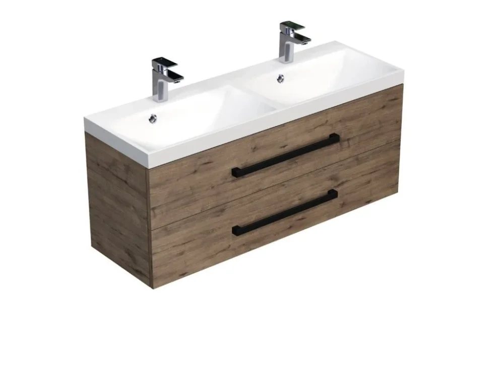 Dokud Zásoby Vydrží SAT Koupelnová skříňka s černou úchytkou a umyvadlem SAT Cube Way 120x53x40 cm dub Wellington mat CUBE2C120ZDW